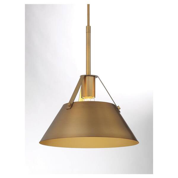 29 in. W x 10.5 in. H 2-Light Natural Brass Linear Chandelier with Matching Natural Brass Metal Shades