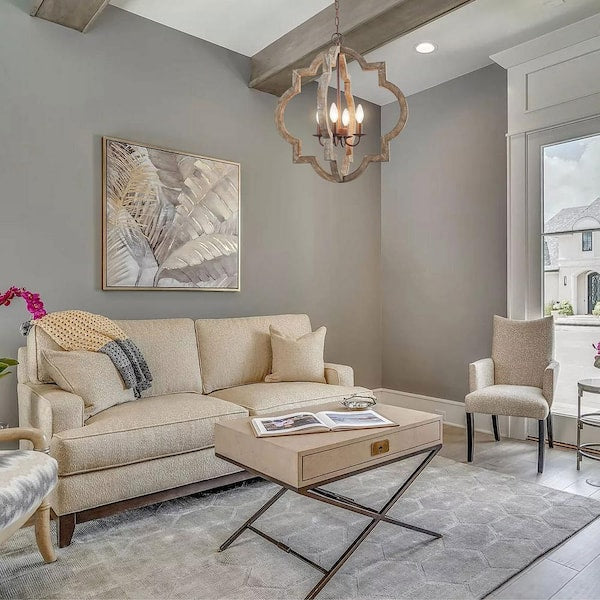 Modern Farmhouse Cage Chandelier Bronze 4-Light Island Candlestick Chandelier Rust Proof Weathered Wood Pendant Light