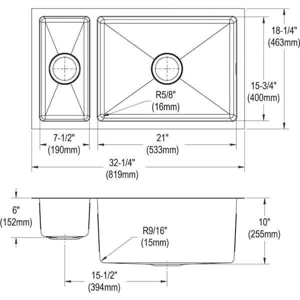 Crosstown Undermount Stainless Steel 33 in. Double Bowl Kitchen Sink