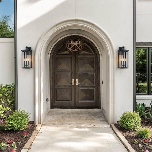 Trevot 3-Light 22.5 in. Large Black Outdoor Wall Lantern Sconce