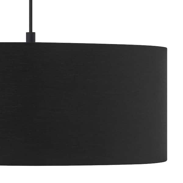Paskay 18 in. 3-Light Black Drum Pendant Light Fixture with Fabric Shade
