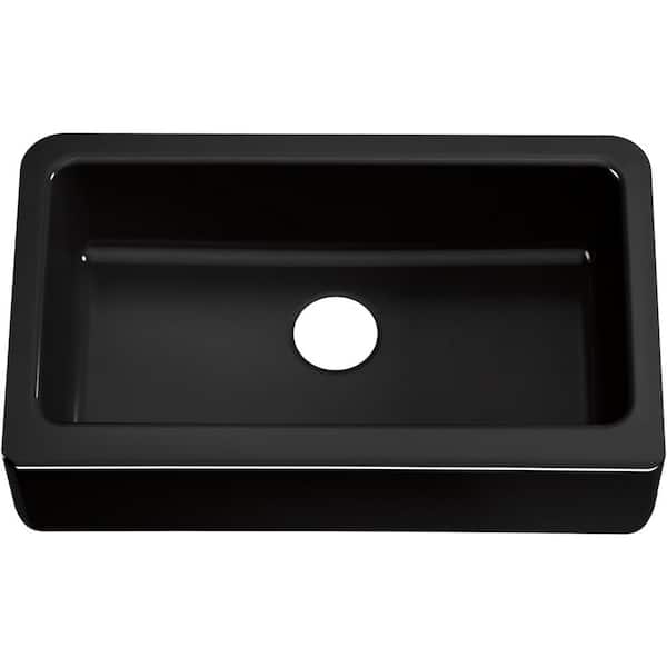 Elmbrook Cast Iron 33 in. Single Bowl Farmhouse Apron Front Kitchen Sink in Black