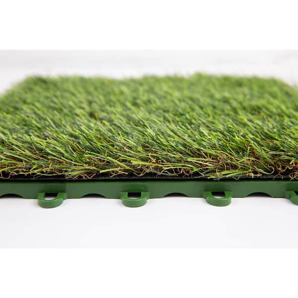 1 ft. x 1 ft. Green Artificial Grass Tile (9-Pack/Box)