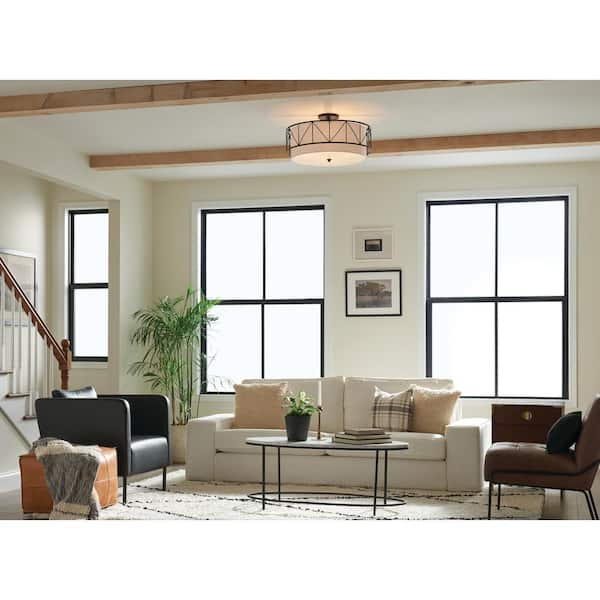 Birkleigh 24 in. 4-Light Black Hallway Art Deco Semi-Flush Mount Ceiling Light with Satin Etched Glass