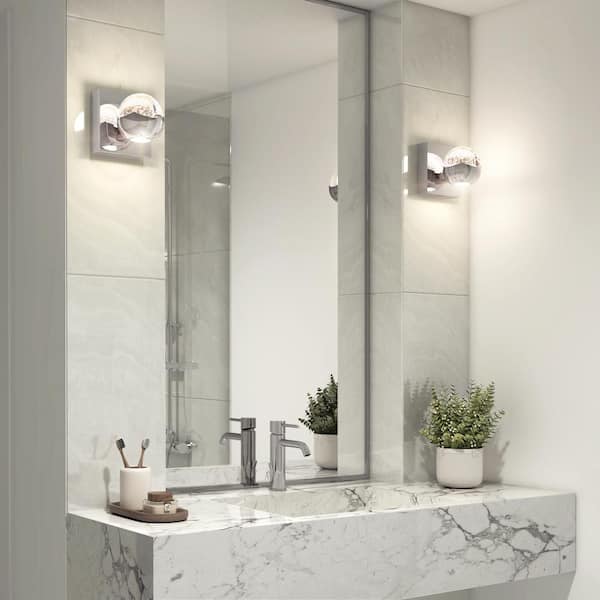 Oracle 5.6 in. 1 Light Chrome Modern Dimmable Integrated LED 5 CCT Wall Sconce for Bathroom with Bubble Glass