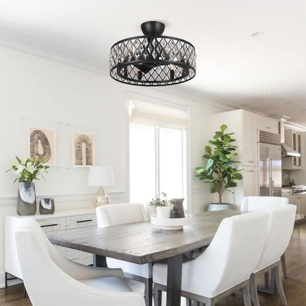 Delvalle 20 in. Indoor Crystal Black Caged Ceiling Fan with Remote Control and Light Kit