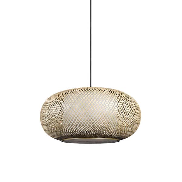 Luca 60-Watt 1-Light Black Pendant with Natural Cane Shade
