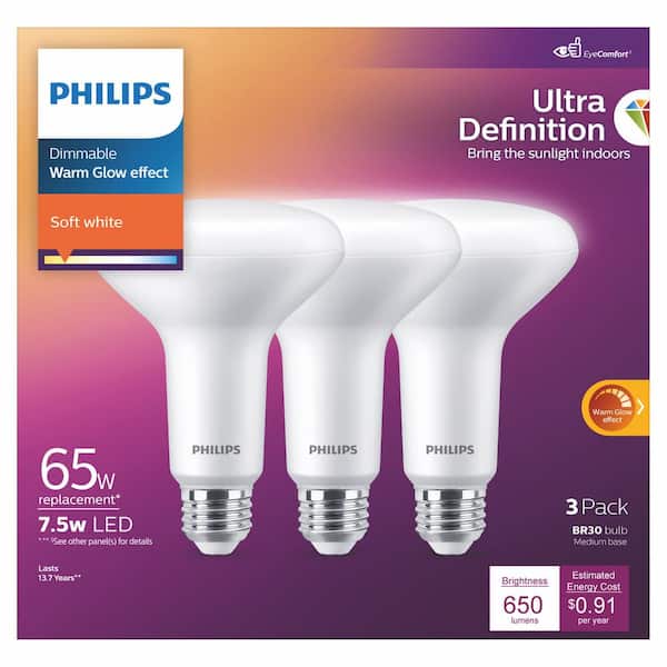 65-Watt Equivalent BR30 Ultra Definition Dimmable E26 LED Light Bulb Soft White with Warm Glow 2700K (3-Pack)
