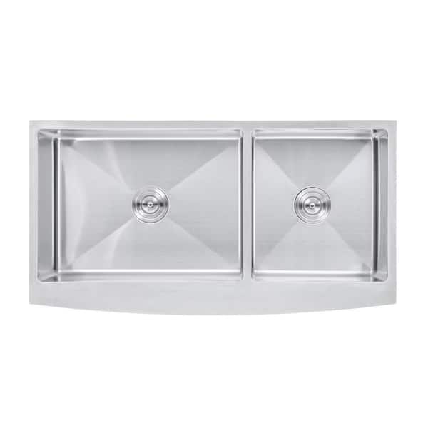 42 in. x 21 in. x 10 in. 16-Gauge Stainless Steel Farmhouse Apron 60/40 Offset Double Bowl Kitchen Sink