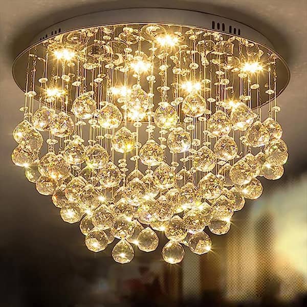 9-Light Chrome Crystal Chandelier Ceiling Flush Mount Light Modern Ceiling Light Fixture