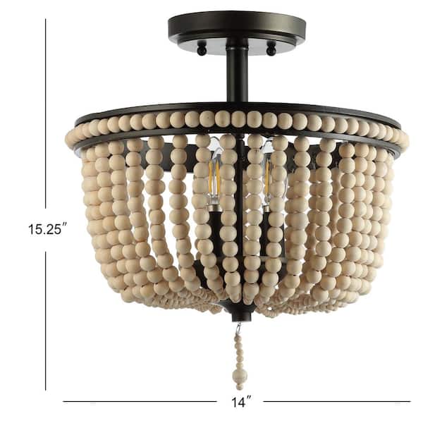Allie 14 in. Wood Beaded/Metal LED Flush Mount, Black /-Light Taupe