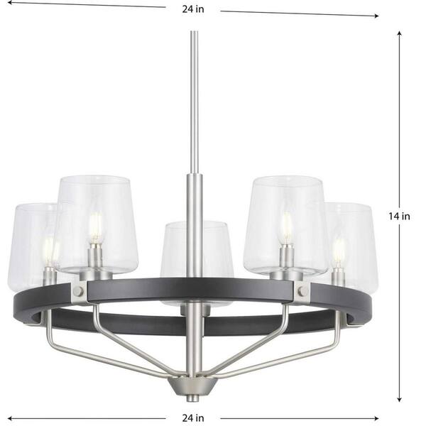 Estella 5-Light Satin Nickel Chandelier with Matte Black Accents and Clear Glass Shades