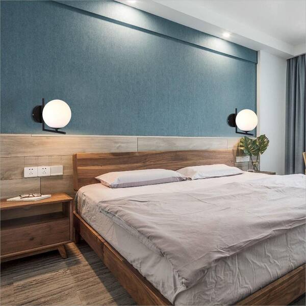 7.87 in.1-Light Black Modern Bathroom Vanity Wall Light with White Shade