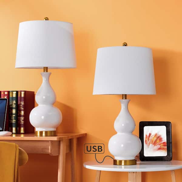 Sacramento 26 .75 in. White Table Lamp Set with USB (Set of 2)
