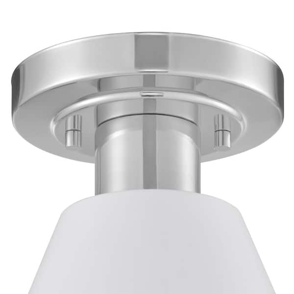 Finley 8 in. 1-Light White and Chrome Semi-Flush Mount Ceiling Light Fixture with Metal Shade