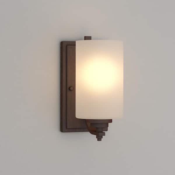 Rubbed Bronze Wall Sconce with Etched White Glass