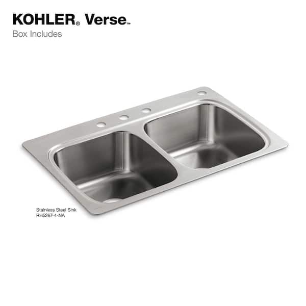Verse 33 in. Drop-in Double Bowl 20 Gauge Stainless Steel Kitchen Sink with 4-Holes