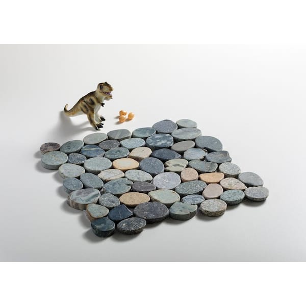 Sliced Pebble Tile River Grey 11-1/4 in. x 11-1/4 in. x 9.5 mm Mesh-Mounted Mosaic Tile (9.61 sq. ft. / case)