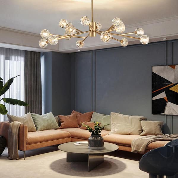 Modern 42 in. 18-Light Gold Crystal Sputnik G9 Chandelier