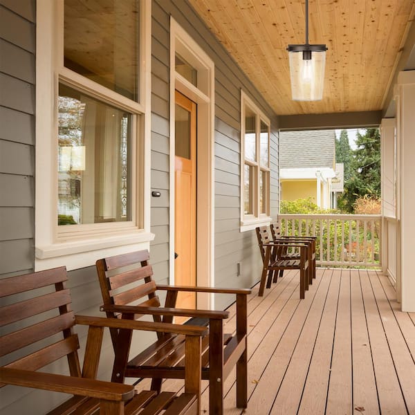 1-Light Bronze Outdoor Pendant with Clear Glass Shade, Vintage Incandescent Bulb Included