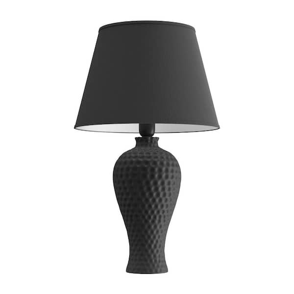 19.5 in. Black Textured Stucco Curvy Ceramic Table Lamp