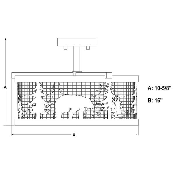 Kodiak 16-in W Black and Teak Rustic Semi Flush Mount Ceiling Light Bear and Tree Motif