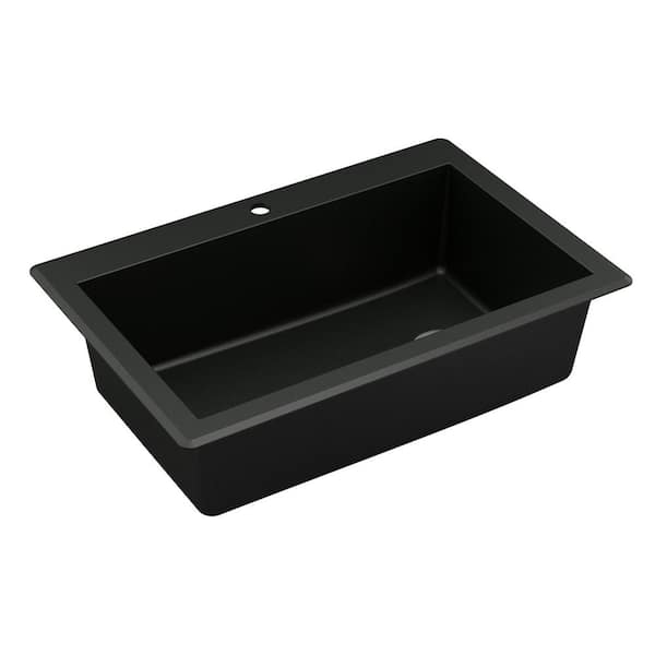 Drop-In Quartz Composite 33 in. 1-Hole Single Bowl Kitchen Sink in Black