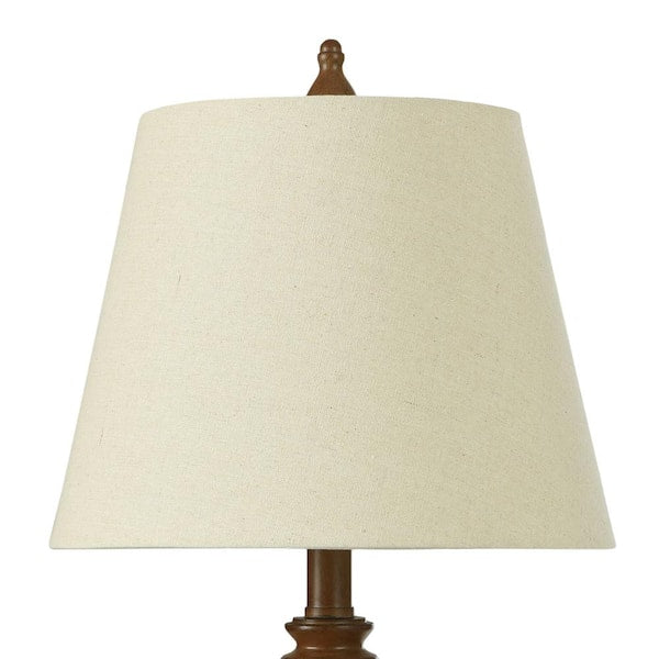 24 in. French Oak Table Lamp with Heathered Light Beige Hardback Fabric Shade