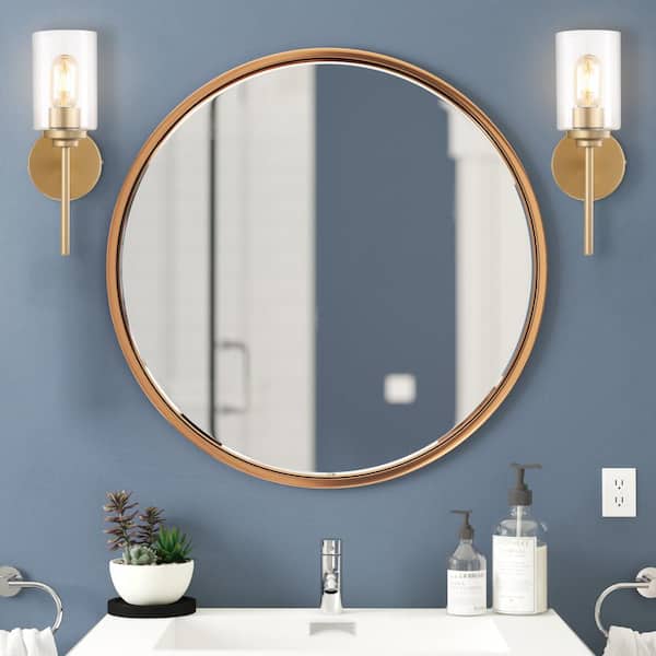 Juno 13 in. 1-Light Brass Gold Farmhouse Industrial Iron Cylinder LED Wall Sconce Vanity Light