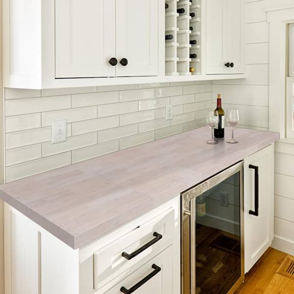 6 ft. L x 25 in. D x 1.5 in. T Unfinished Hevea Butcher Block Countertop in Pre Stain Chalk with Eased Edge