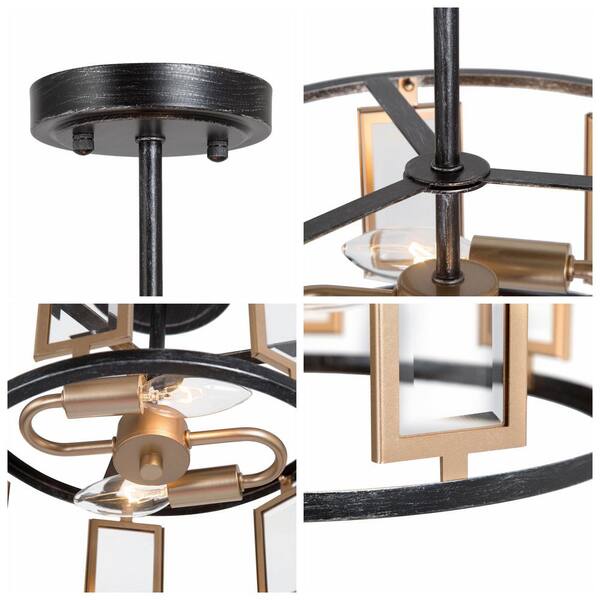 Modern Semi Flush Mount Lighting, 2-Light Antique Brushed Black and Brass Gold Kitchen Semi-Flush Mount Ceiling Light