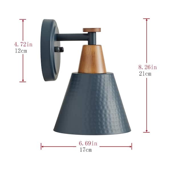 1-Light Rustic Industrial Blue Wall Sconce Over Mirror with Hammered Metal Shade