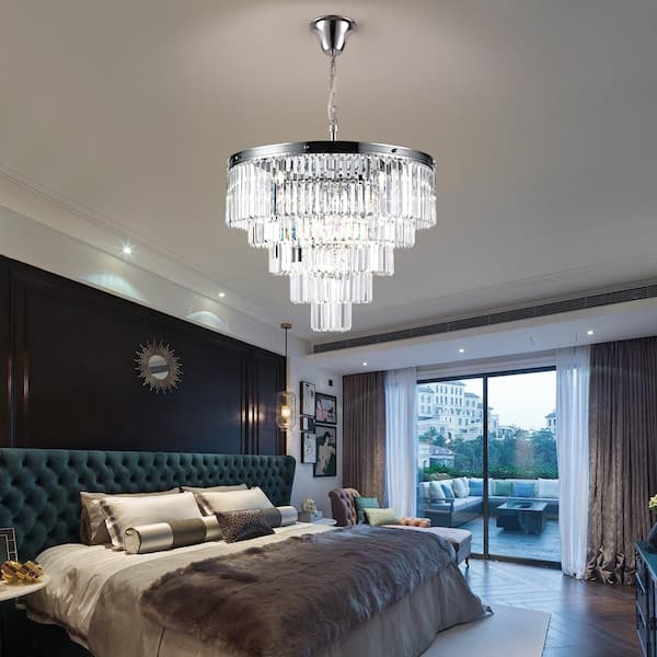 Annapolis 12-Light Chrome/Clear Unique Tiered Chandelier with Crystal Accents