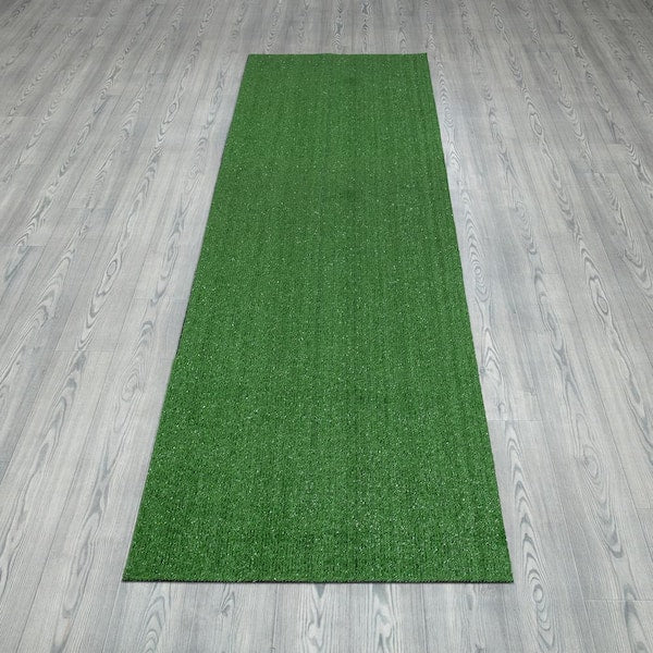 Evergreen Collection Waterproof Solid 3x10 Indoor/Outdoor Artificial Grass Runner Rug,2 ft. 7 in.x9 ft. 10 in.,Green
