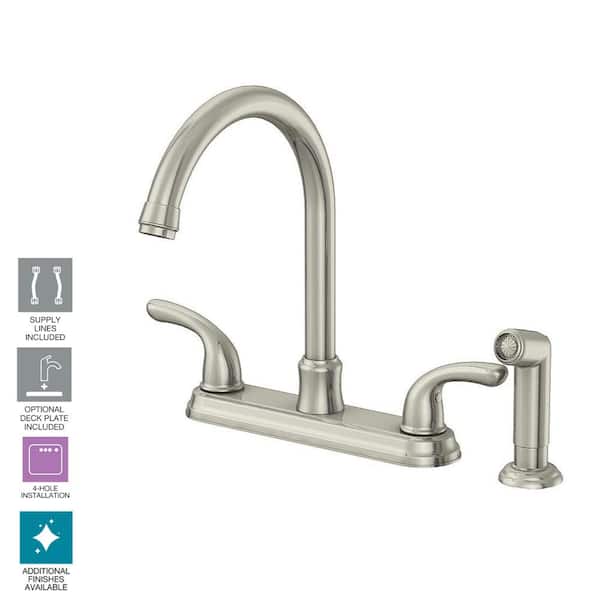 Builders 2-Handle Standard Kitchen Faucet with Sprayer in Stainless Steel