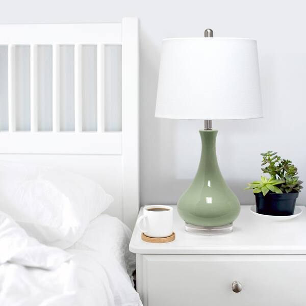 26.25 in. Sage Green Classix Modern Ceramic Droplet Table Lamp with White Fabric Shade
