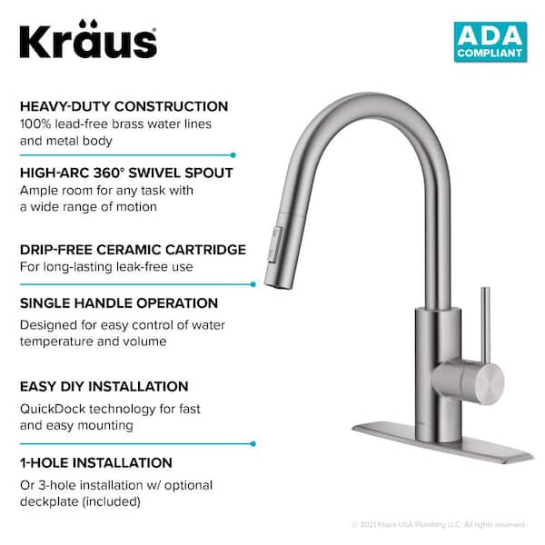 Oletto Pull-Down Single Handle Kitchen Faucet in Spot Free Stainless Steel