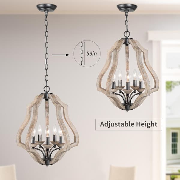 Modern Farmhouse Candlestick Wood Chandelier, Niki 5-Light Brushed Black Candlestick Kitchen Island Lantern Chandelier