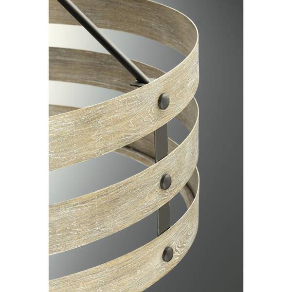 Gulliver 8-1/2 in. 1-Light Graphite Coastal Drum Mini-Pendant with Weathered Gray Wood Accents