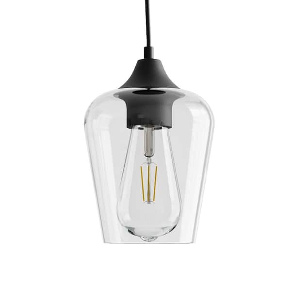 5 in. W x 6 in. H 1-Light Matt Black Pendant with Clear Glass Shade