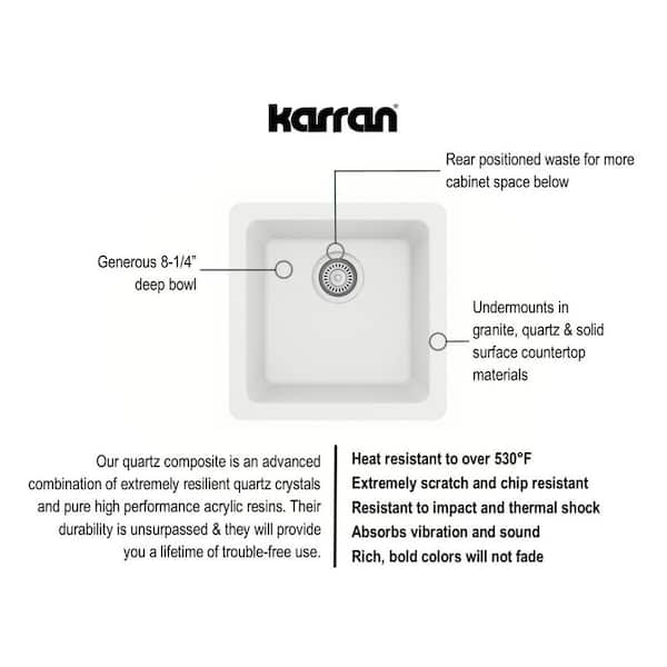 White Quartz 17 in. Undermount Bar Sink
