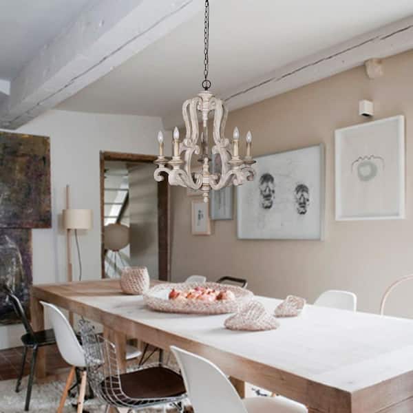 Bella 5-Light Antique Distressed Wood Empire Farmhouse Candlestick Chandelier