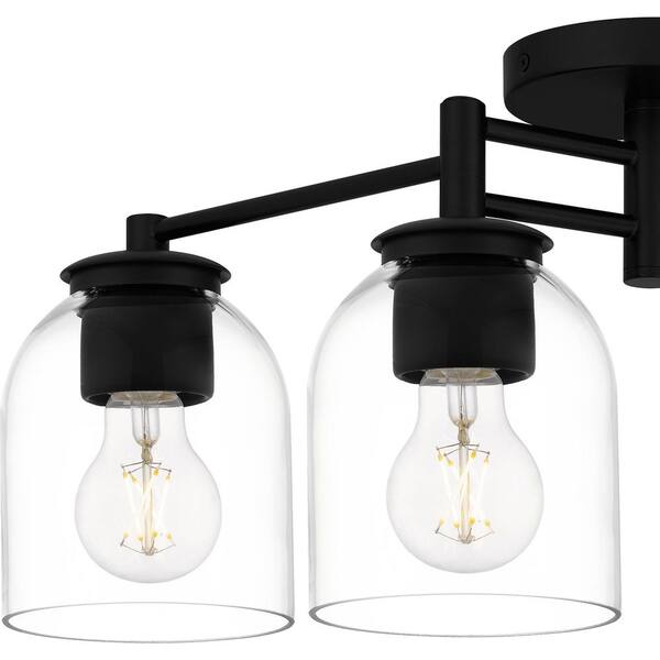 Boundbrook 26.25 in. 4-Light Matte Black Semi-Flush Mount with Clear Glass Shades