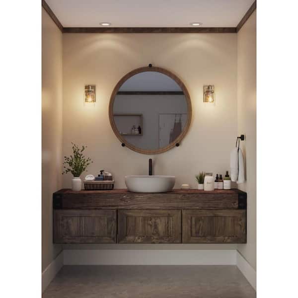 Calhoun 6.875 in. 1-Light Vintage Brass Clear Glass Farmhouse Bath Vanity Light
