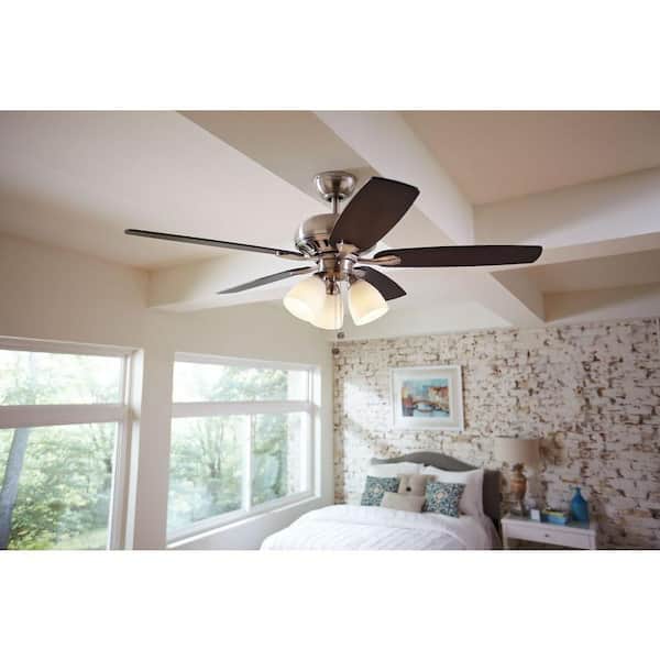 Rockport 52 in. Indoor LED Brushed Nickel Ceiling Fan with Light Kit, Downrod, Reversible Blades and Reversible Motor