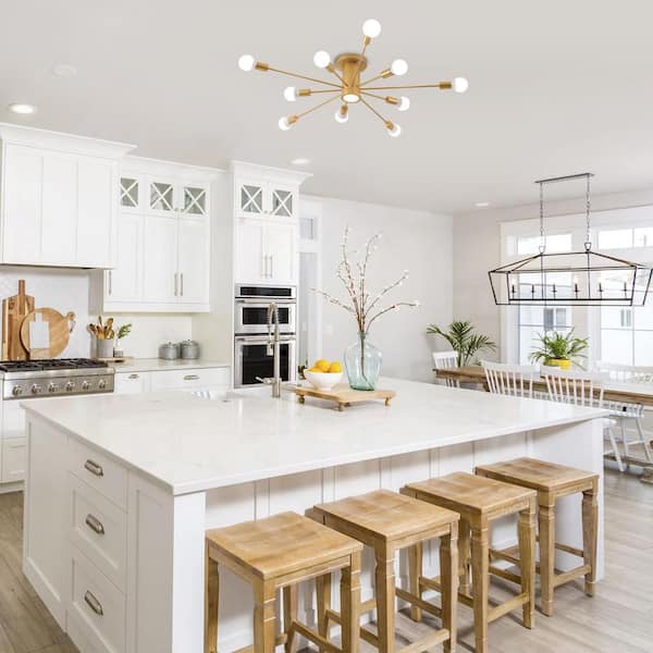 Wingard 39.37in. 10-Light Gold Modern Sputnik Ceiling Light Mid-Century Semi-Flush Mount with A LED Spotlight