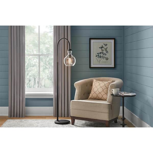 Bakerston 60 in. Matte Black Arc Floor Lamp with Clear Glass Shade