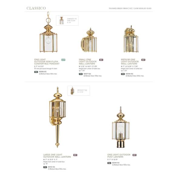 Classico 1-Light Polished Brass Outdoor Semi-Flushmount Convertible Pendant