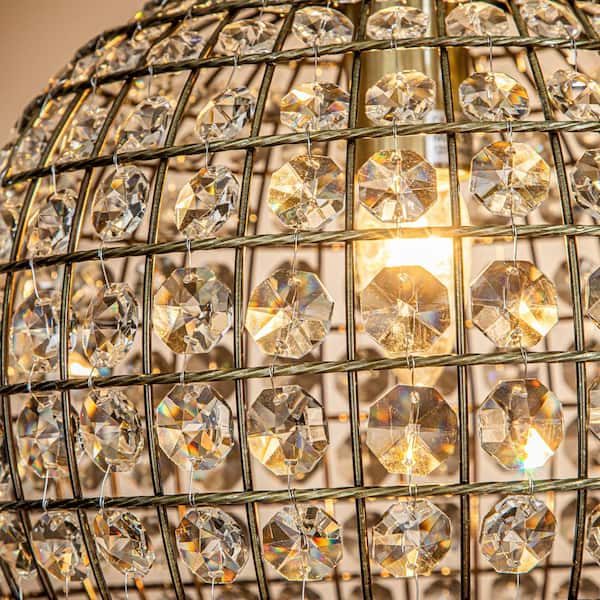 12 in. 1-Light Retro Antique Gold Crystal Globe Chandelier Small Sphere Pendant Light