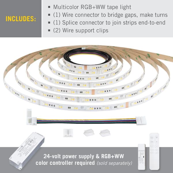 RibbonFlex Pro 24V RGB+WW 0.5 in. Hardwired White Integrated LED Linkable Under Cabinet Light 36+36+36 LED/m 32.8' 1-Pk